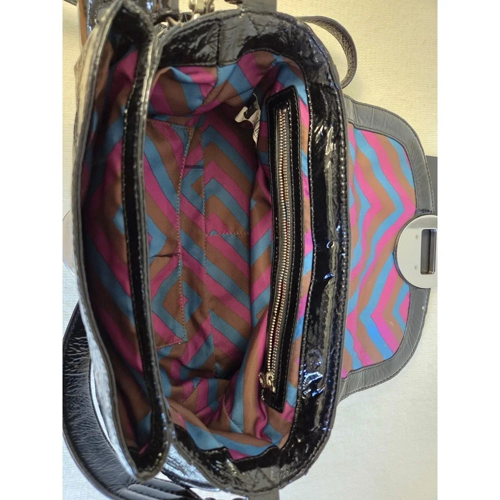 Marc by Marc Jacobs Black Patent Leather Turnlock Satchel Bag Shoulder Strap...